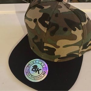 BK caps Camouflage snap back hat with black bill